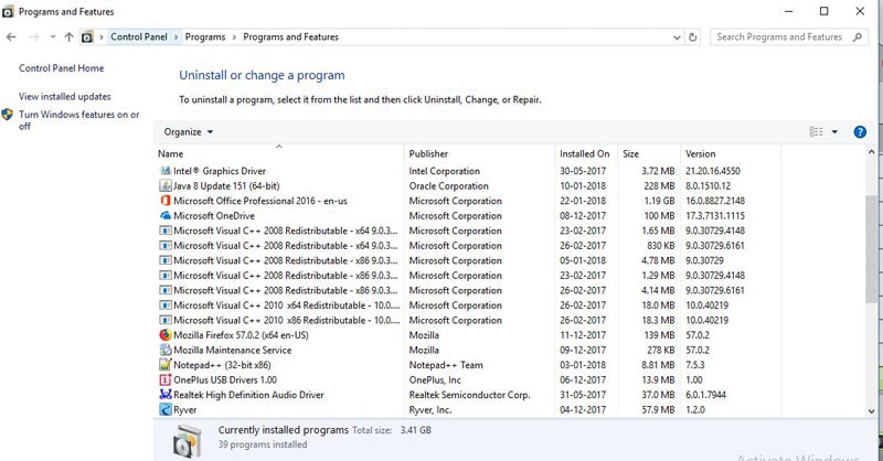 Installed Programs on Windows
