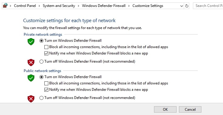 Turn On or Off Windows Firewall
